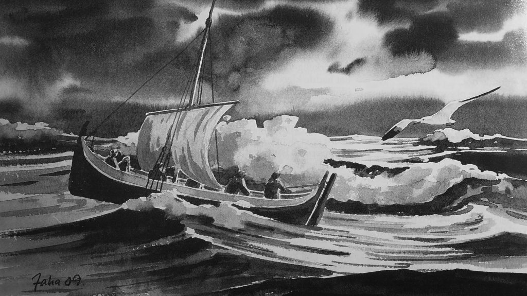 "Neptun" mot Andøya. Maleri.
